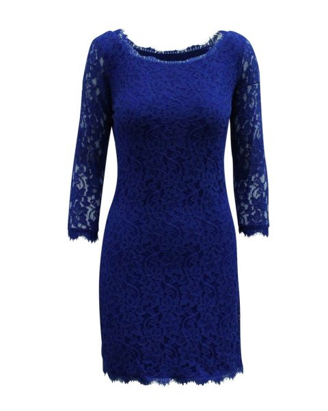 Diane von Furstenberg Zarita Lace Mini Dress in Blue Rayon 7833152127036