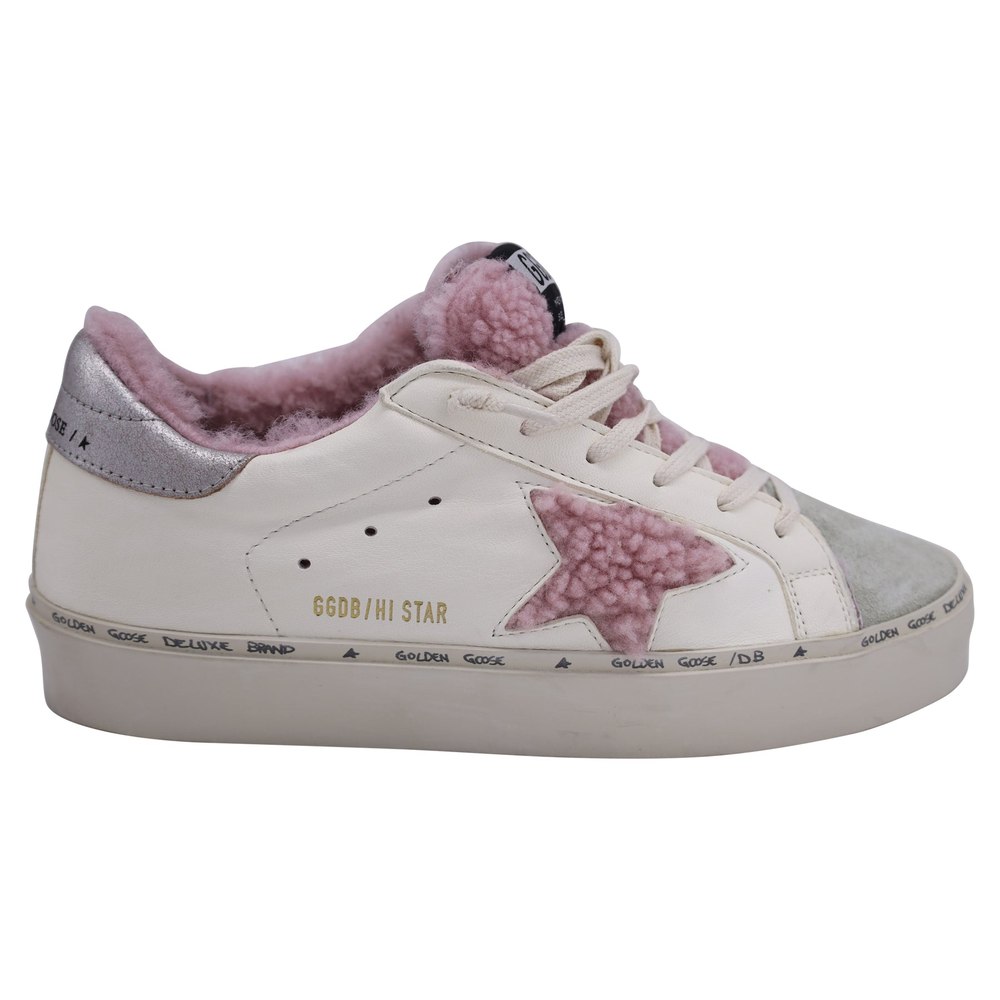 Golden Goose Hi Star with Shearling Low-Top Sneakers in White Leather 7833152421948
