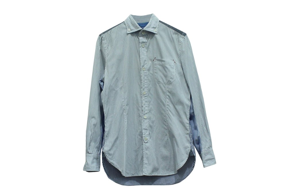 Junya Watanabe x Comme Des Garcon Striped Button Down Shirt in Blue Cotton 7833152651324