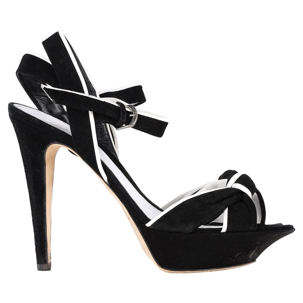 Sergio Rossi Bow Detail Platform Sandal Heels in Black Suede 7833153011772