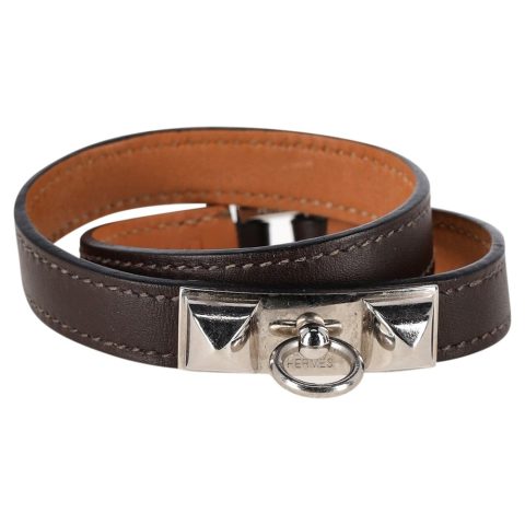 Hermès Mini Rivale Double Tour Bracelet in Brown Calfskin Leather 7833153896508