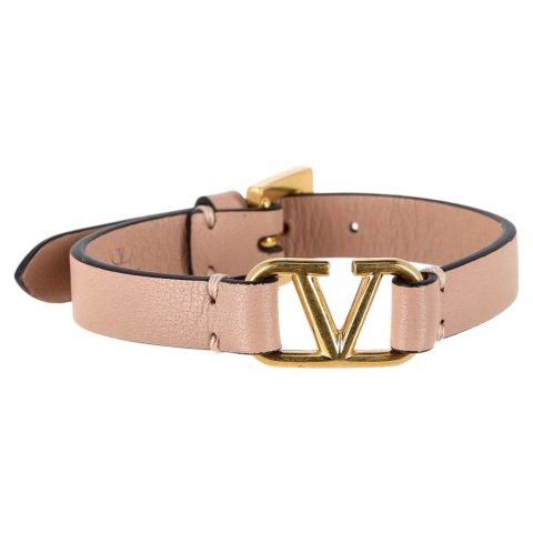 Valentino Garavani V-Logo Signature Bracelet in Pink Calfskin Leather 7833154322492