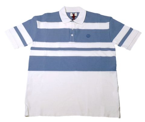 Bally 6303076 Men’s Bone/Blue Striped Organic Cotton Polo Shirt Size S
