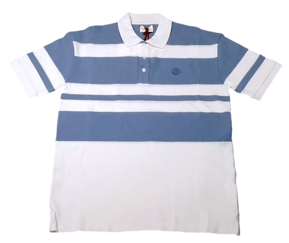 Bally 6303076 Men’s Bone/Blue Striped Organic Cotton Polo Shirt Size S