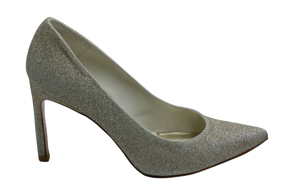 Stuart Weitzman Heist 95 Pumps in Gold Glitter Lamé Leather 7833153175612