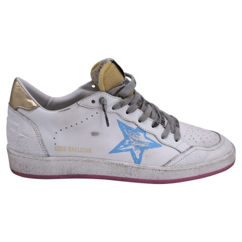 Golden Goose Ball Star Low-Top Sneakers with Distressed Star in White Leather 7833153273916