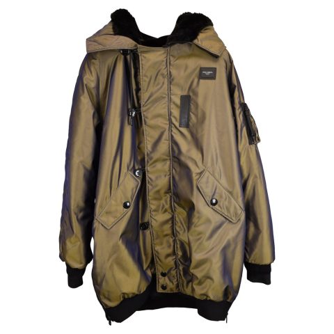 Dolce & Gabbana DG Heaven Shear-Lined Hooded Jacket with Pockets in Green Nylon 7833153142844