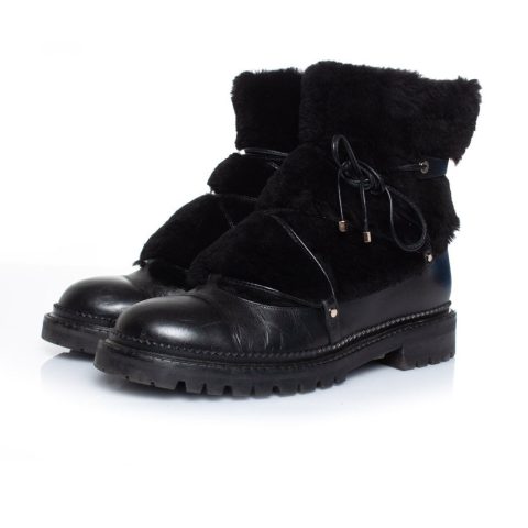 Fur embellished leather lace up boots 7833157402684