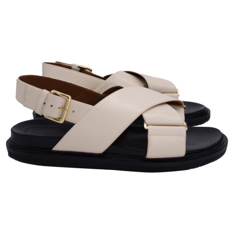 Marni Fussbett Criss-Cross Sandals in Off-White Leather 7833157337148