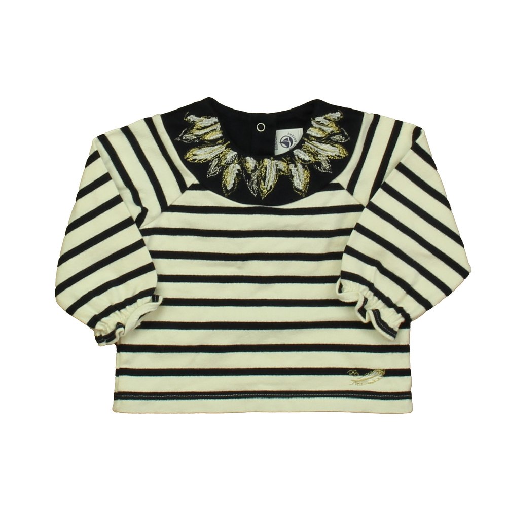 Petit Bateau Girls Navy | White Long Sleeve Shirt 7805821026364