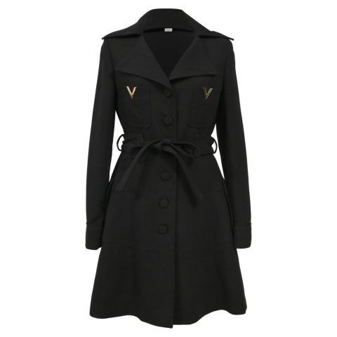 Valentino Belted Coat in Black Wool 7833156091964