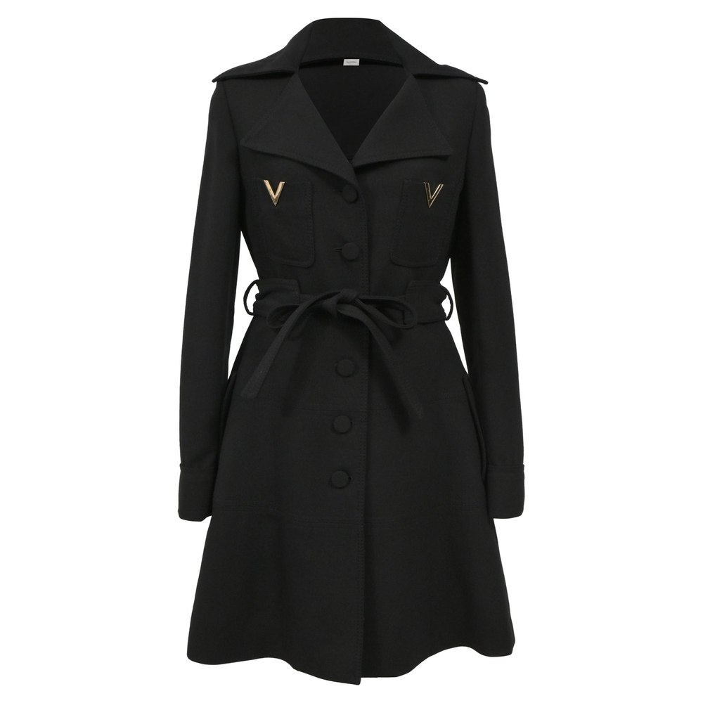 Valentino Belted Coat in Black Wool 7833156091964