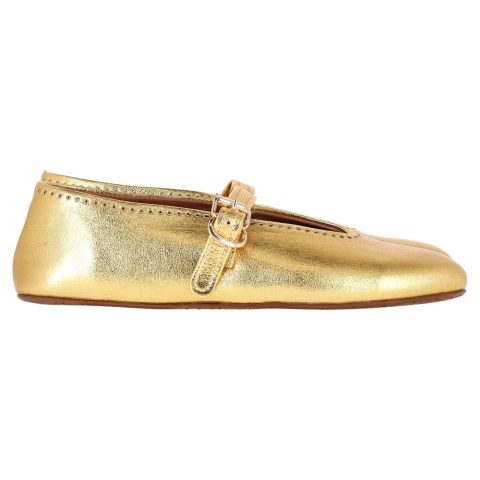 Alaïa Metallic Strap Ballet Flats In Gold Leather 7833154814012
