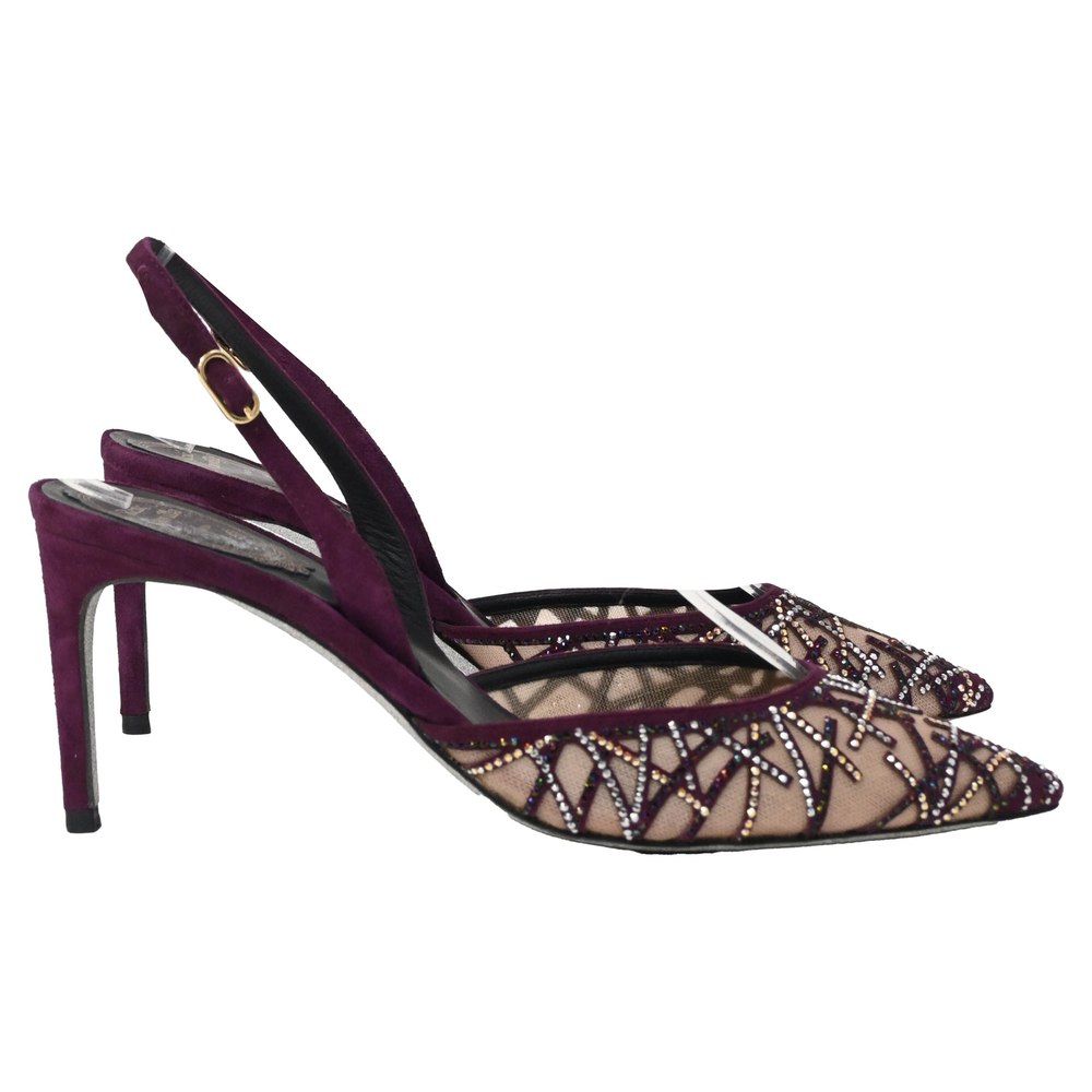 René Caovilla Crystal Embellished Slingback Slingback Pumps in Purple Suede 7833156878396