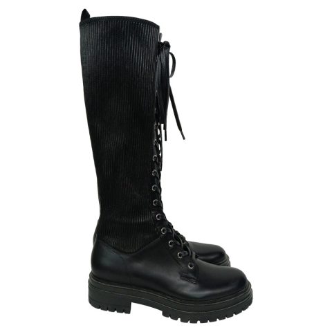 Gianvito Rossi Martis Lace-Up Knee-High Combat Boots in Black Leather 7833157107772