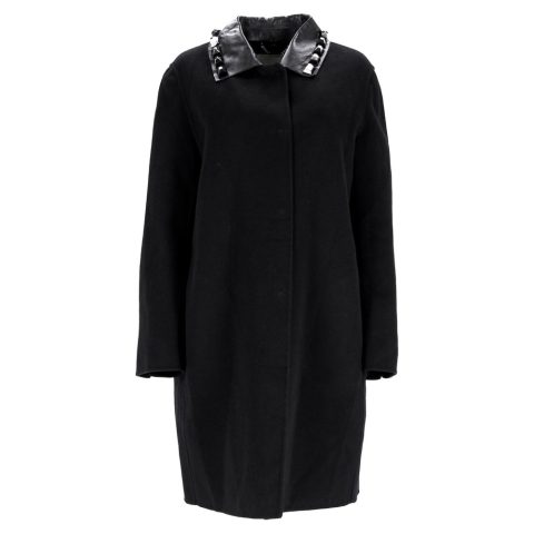 Fendi Studded Single Breasted Coat in Black Wool 7833156550716
