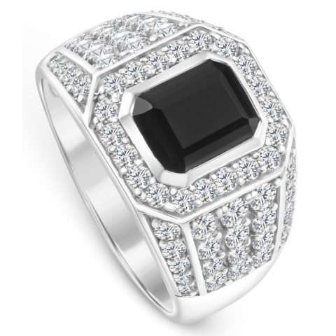Men’s 1 1/2Ct Diamond & Emerald Onyx Ring White, Yellow, or Rose Gold Lab Grown