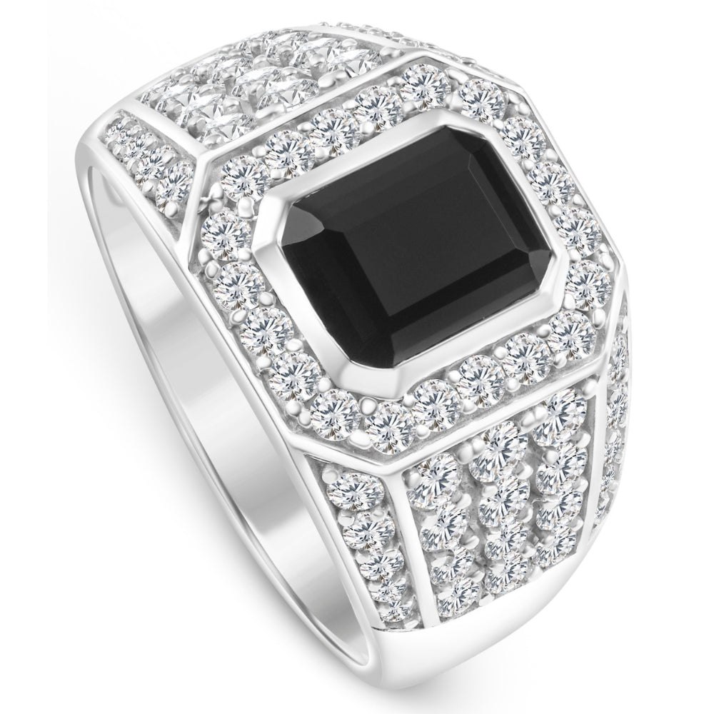 Men’s 1 1/2Ct Diamond & Emerald Onyx Ring White, Yellow, or Rose Gold Lab Grown