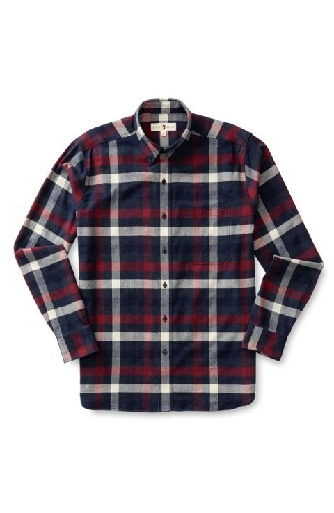 Shelton Plaid Cotton Flannel Sport Shirt In Burnt Russet