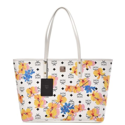 MCM Visetos Floral Print Medium Essential Zip Top Shopper Tote