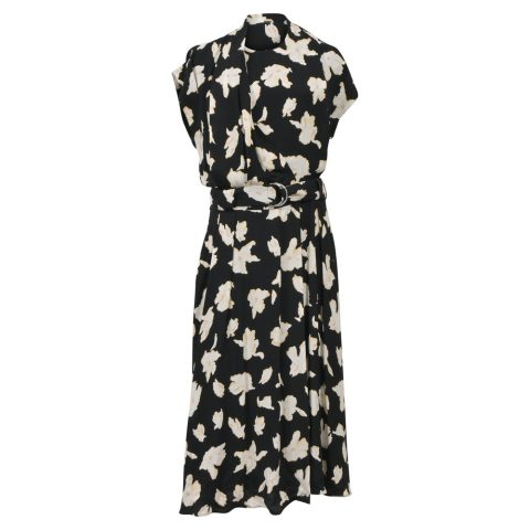 Proenza Schouler Belted Floral-Print Georgette Midi Dress in Black Viscose 7833159106620