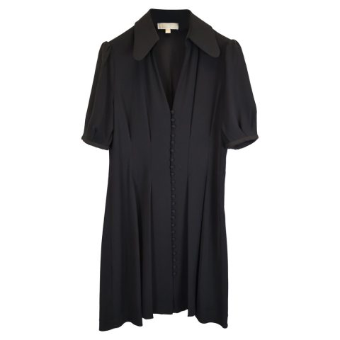 Michael Kors Mini Bishop Sleeve Cinched Waist Shirt Dress in Black Polyester 7833160777788