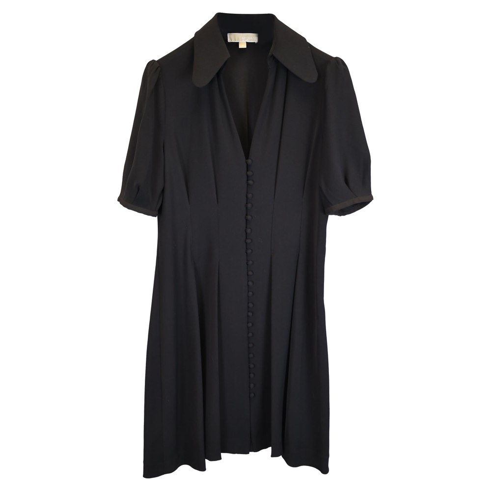 Michael Kors Mini Bishop Sleeve Cinched Waist Shirt Dress in Black Polyester 7833160777788
