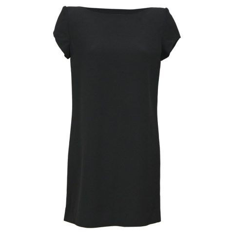 Saint Laurent Mini Wide Neck Cap Sleeve Dress in Black Wool 7833162383420