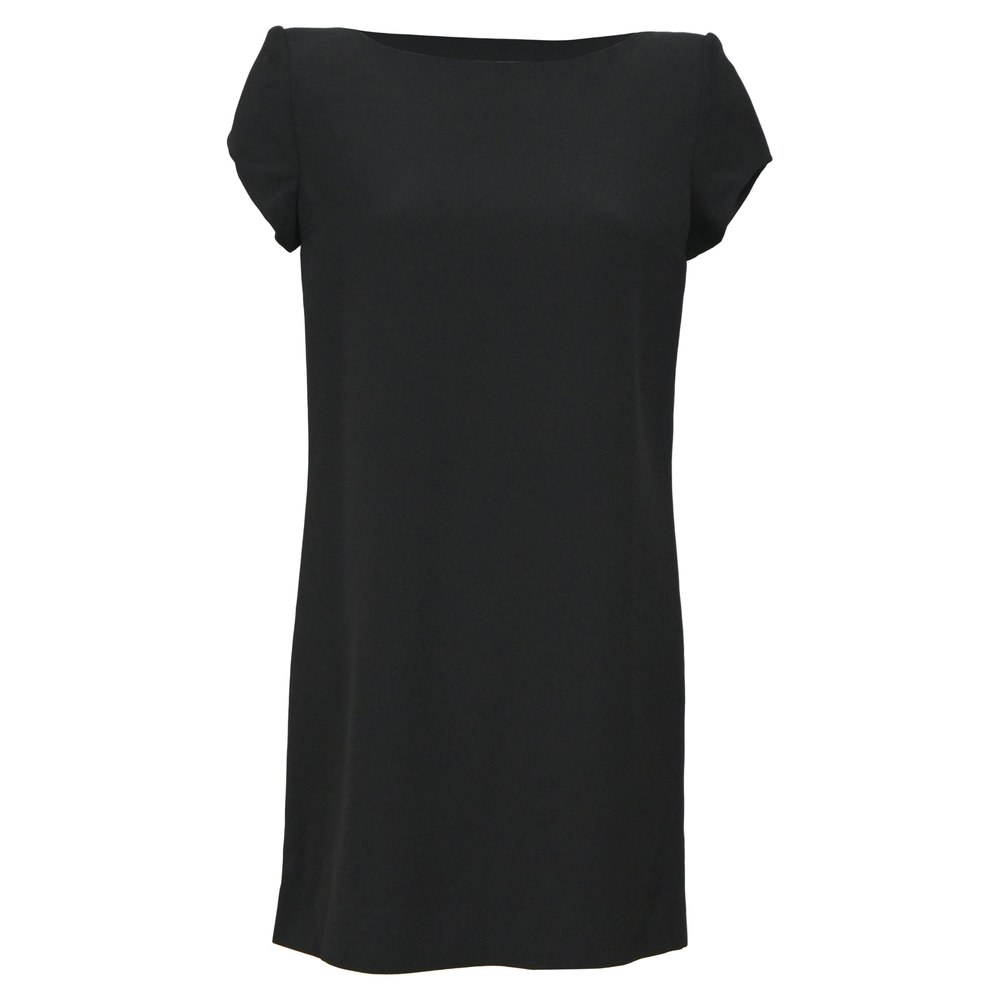 Saint Laurent Mini Wide Neck Cap Sleeve Dress in Black Wool 7833162383420