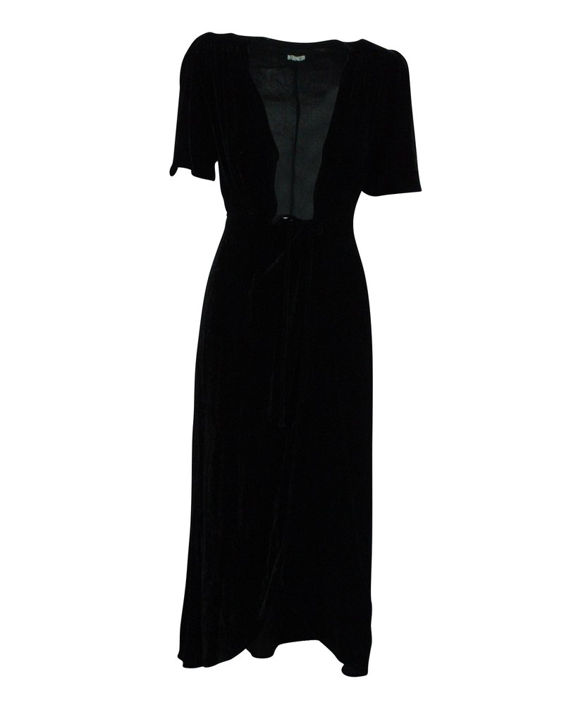 Reformation Deep V-Neck Maxi Dress in Black Velvet 7833161498684