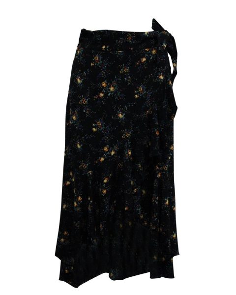 Sandro Floral Print Asymmetric Skirt in Black Viscose 7833162317884
