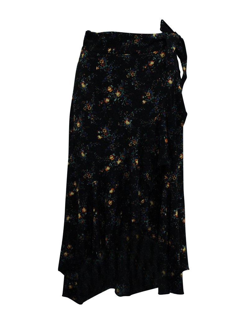 Sandro Floral Print Asymmetric Skirt in Black Viscose 7833162317884