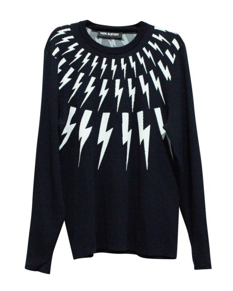 Neil Barrett Fair Isle Bolt Knit Sweater in Black Polyester 7833165725756