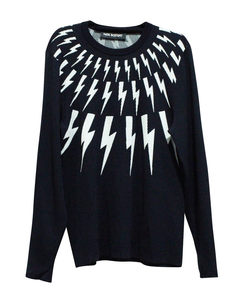 Neil Barrett Fair Isle Bolt Knit Sweater in Black Polyester 7833165725756