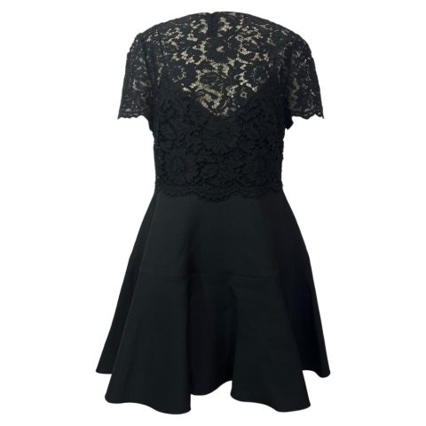 Valentino Garavani Mini Lace-Paneled Dress in Black Wool 7833165791292