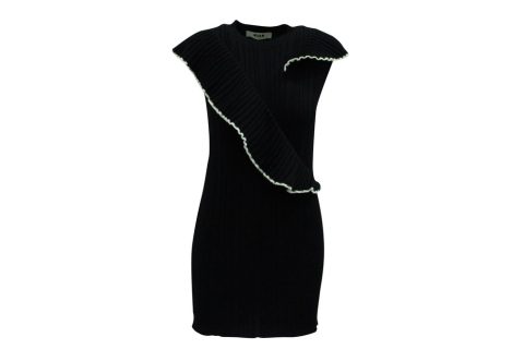 MSGM Frilled Knit Mini Dress in Black Wool 7833165234236