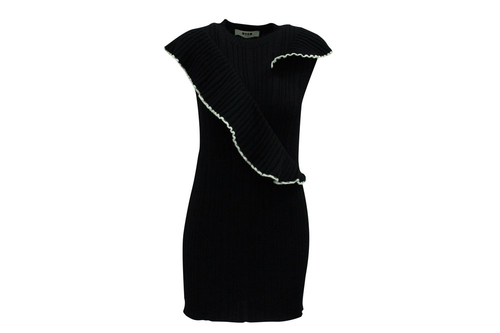 MSGM Frilled Knit Mini Dress in Black Wool 7833165234236