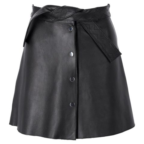 Maje Button Mini Skirt in Black Leather 7833166676028