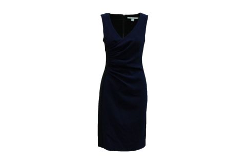 Diane Von Furstenberg Sleeveless Draped Short Dress in Navy Blue Polyester 7833169952828