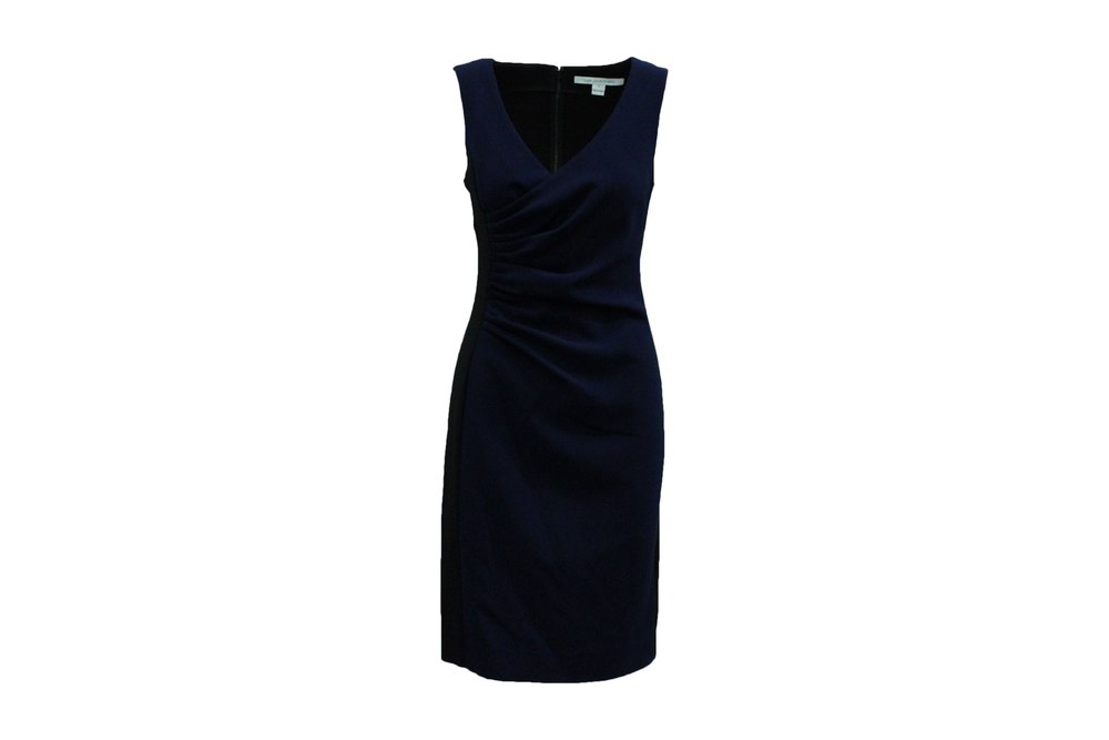 Diane Von Furstenberg Sleeveless Draped Short Dress in Navy Blue Polyester 7833169952828