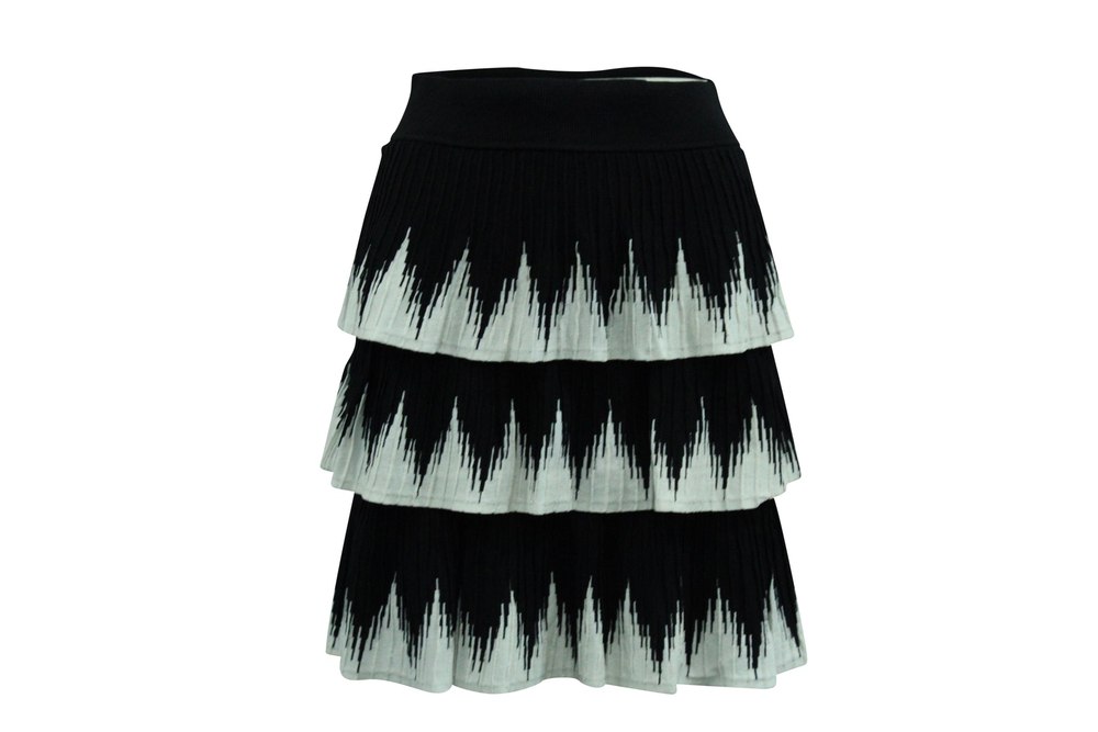 Maje Julia Tiered Skirt in Black and White Polyester Viscose 7833171198012