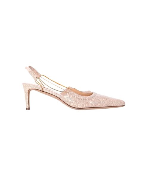 By Far Gabriella Stingray-Effect Slingback Pumps in Beige Leather 7704709726268