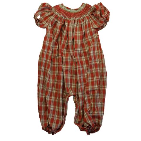 Nola Smocked Girls Rust Plaid Romper 7805824368700