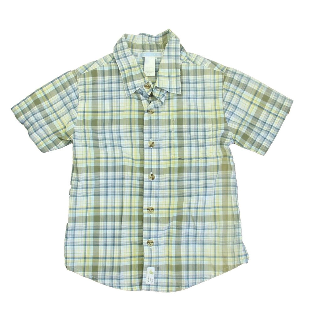 Janie and Jack Boys Green | White | Blue Plaid Button Down Short Sleeve 7805824925756