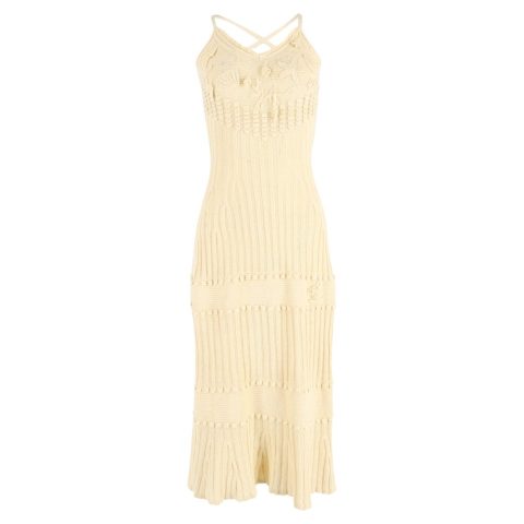 Etro Midi Knitted V-Neck Dress in Yellow Linen 7833174442044
