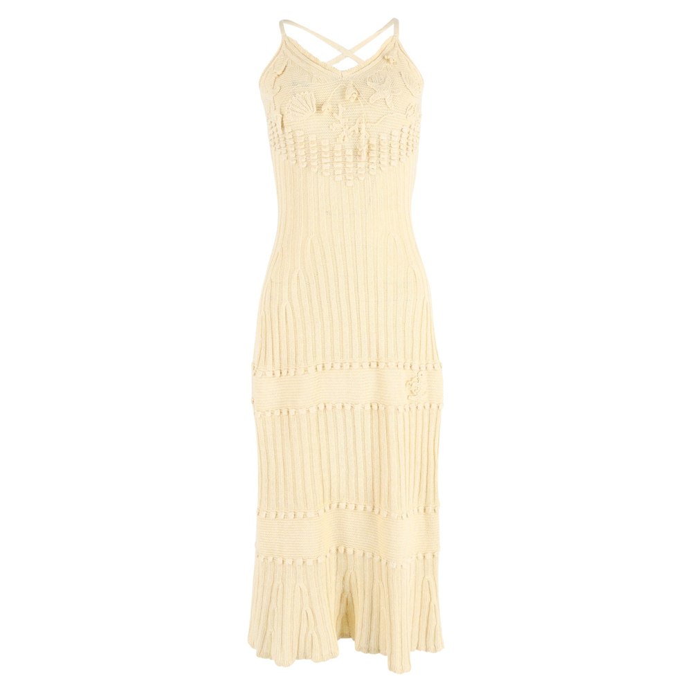Etro Midi Knitted V-Neck Dress in Yellow Linen 7833174442044