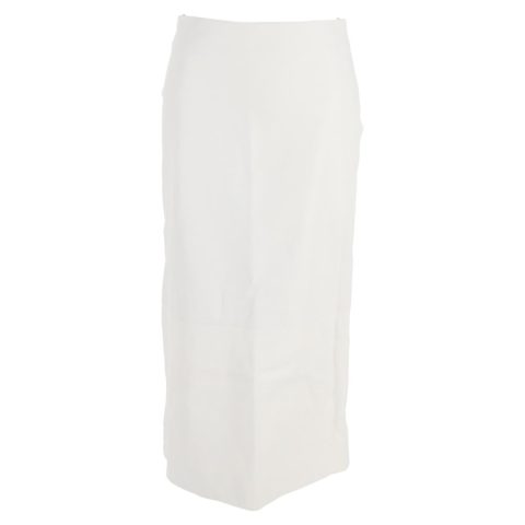 The Row Midi High-Waisted Straight Skirt with Back Slit in White Leather 7833174573116
