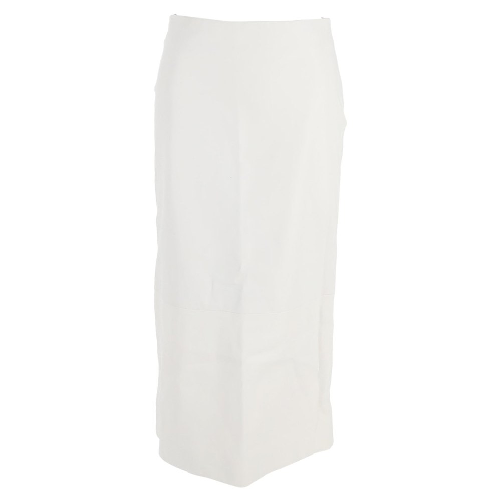 The Row Midi High-Waisted Straight Skirt with Back Slit in White Leather 7833174573116