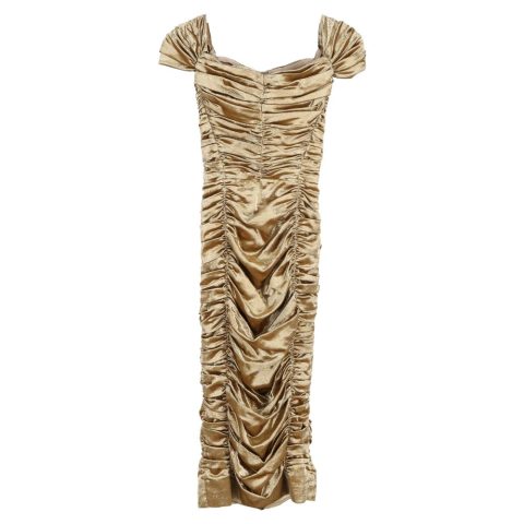 Dolce & Gabbana Ruched Midi Dress in Metallic Gold Silk 7833174048828