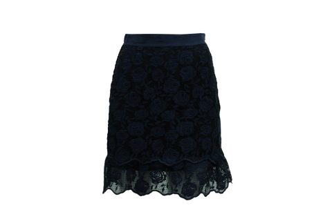Sandro Dee Rose Pattern Lace Skirt in Navy Blue Polyester 7833174966332